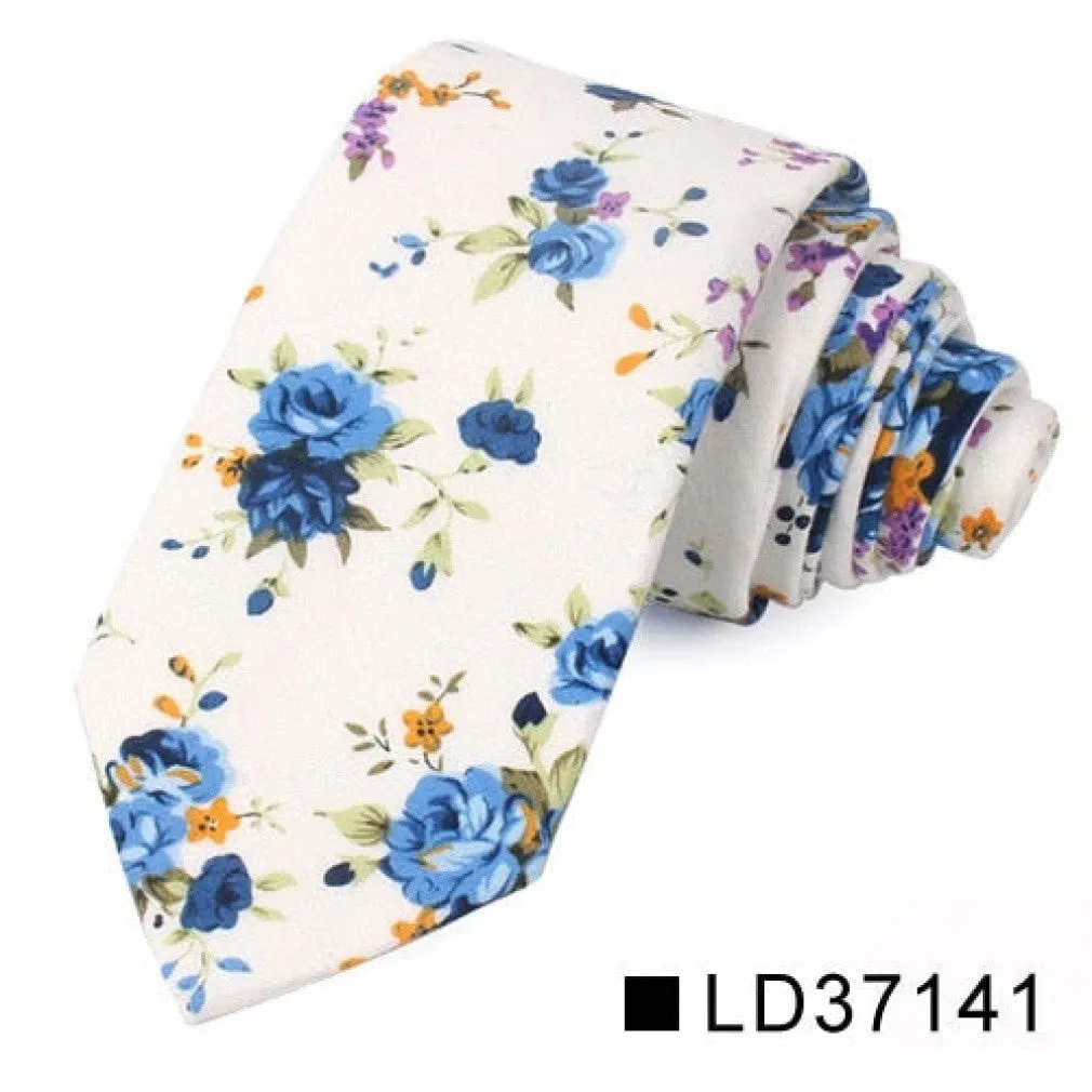 ContiNent 33 Floral Tie For Men Women Skinny Cotton Neck Tie For Wedding Casual Mens Neckties Classic Suits Flower Print Neck Ties Cravat