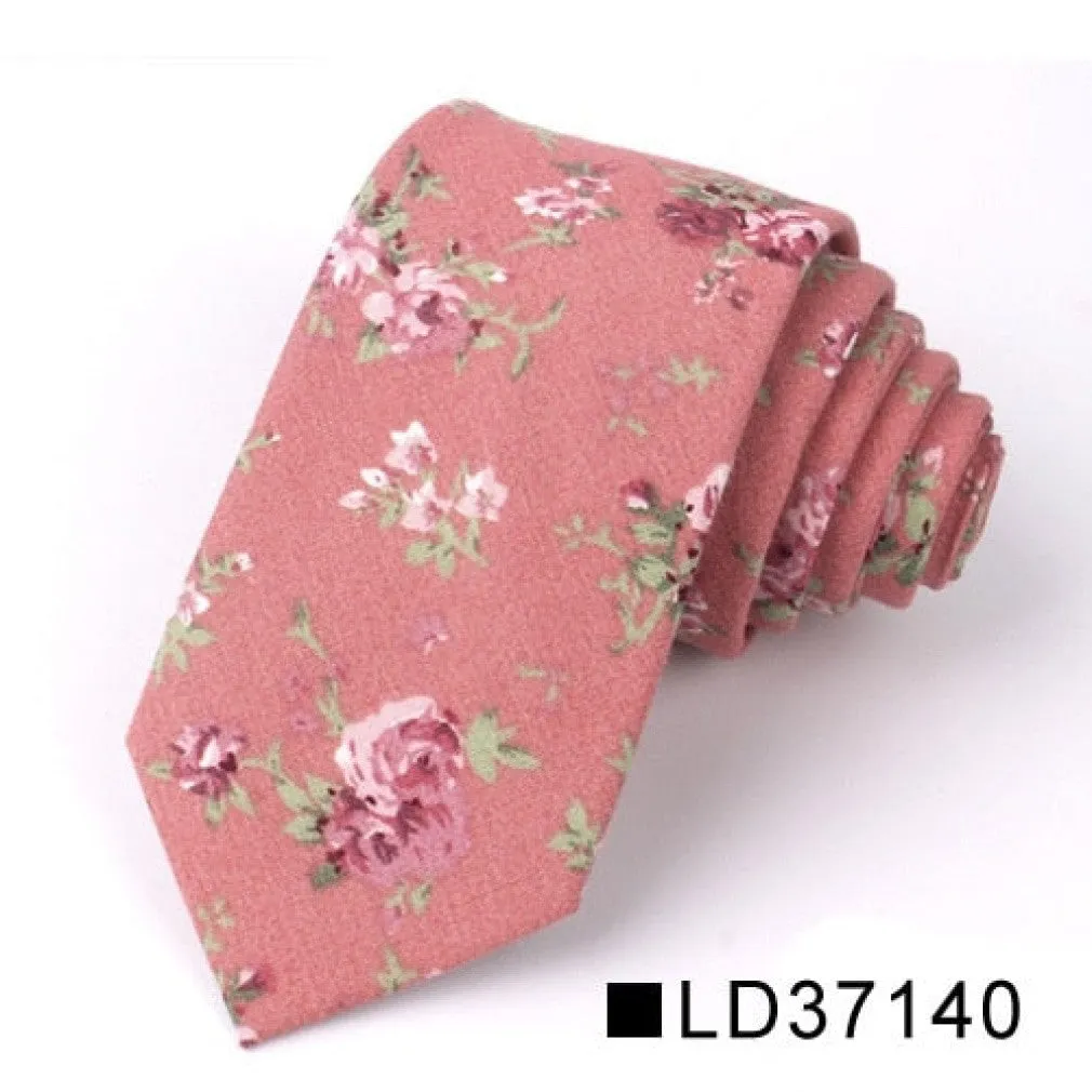 ContiNent 33 Floral Tie For Men Women Skinny Cotton Neck Tie For Wedding Casual Mens Neckties Classic Suits Flower Print Neck Ties Cravat