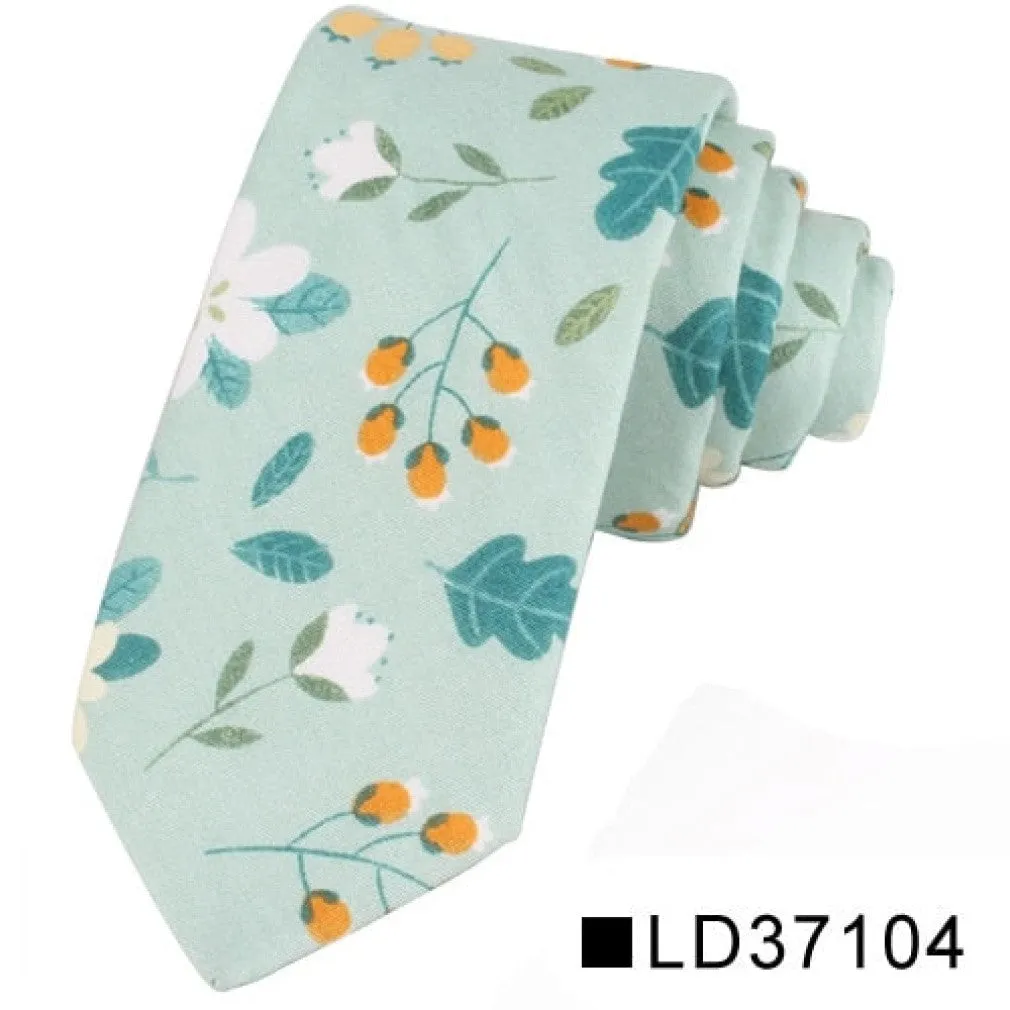 ContiNent 33 Floral Tie For Men Women Skinny Cotton Neck Tie For Wedding Casual Mens Neckties Classic Suits Flower Print Neck Ties Cravat