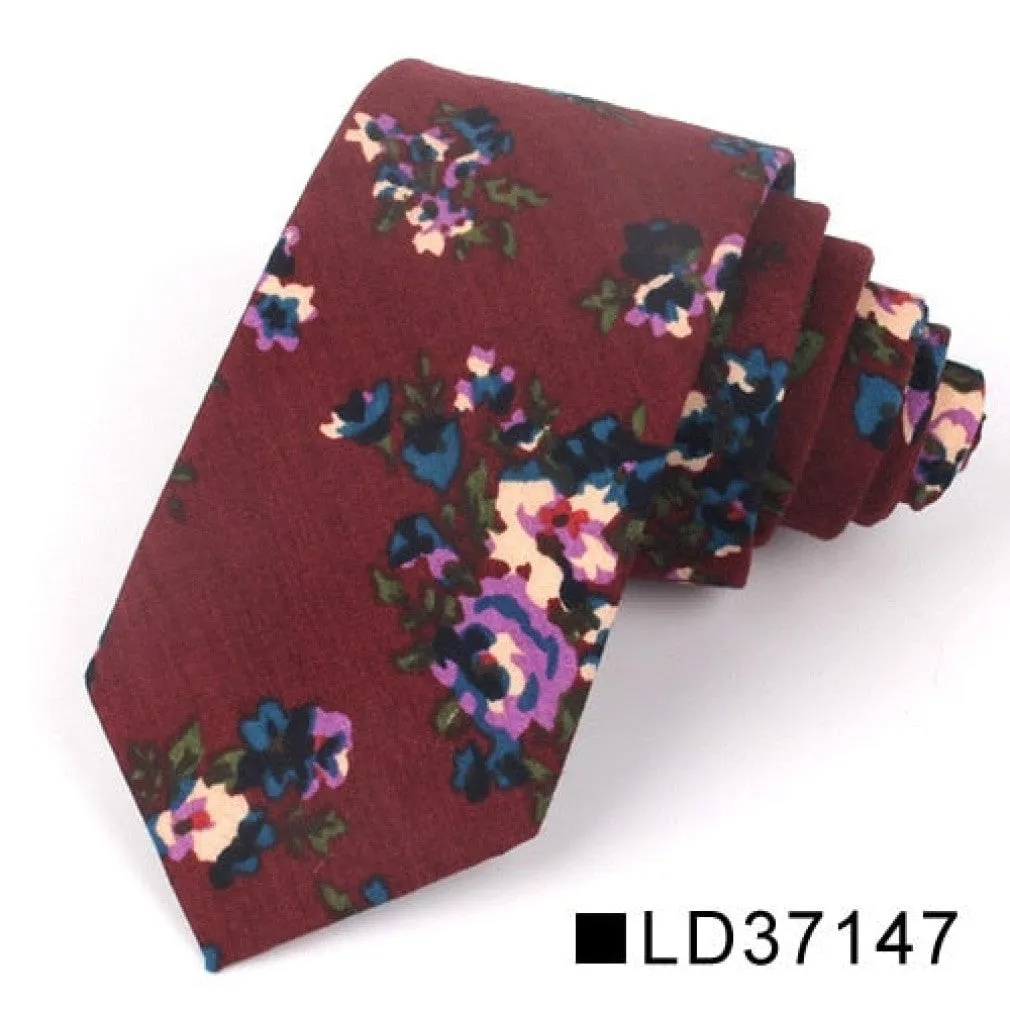 ContiNent 33 Floral Tie For Men Women Skinny Cotton Neck Tie For Wedding Casual Mens Neckties Classic Suits Flower Print Neck Ties Cravat