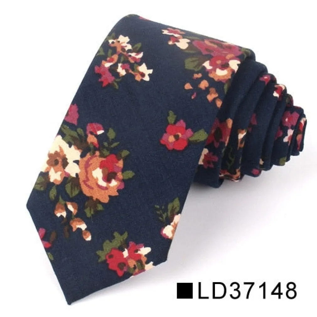 ContiNent 33 Floral Tie For Men Women Skinny Cotton Neck Tie For Wedding Casual Mens Neckties Classic Suits Flower Print Neck Ties Cravat