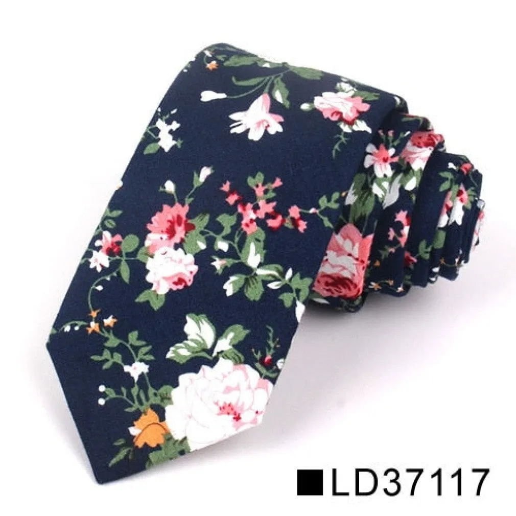 ContiNent 33 Floral Tie For Men Women Skinny Cotton Neck Tie For Wedding Casual Mens Neckties Classic Suits Flower Print Neck Ties Cravat