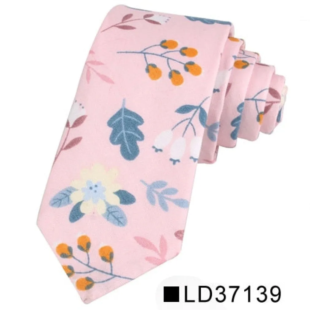 ContiNent 33 Floral Tie For Men Women Skinny Cotton Neck Tie For Wedding Casual Mens Neckties Classic Suits Flower Print Neck Ties Cravat