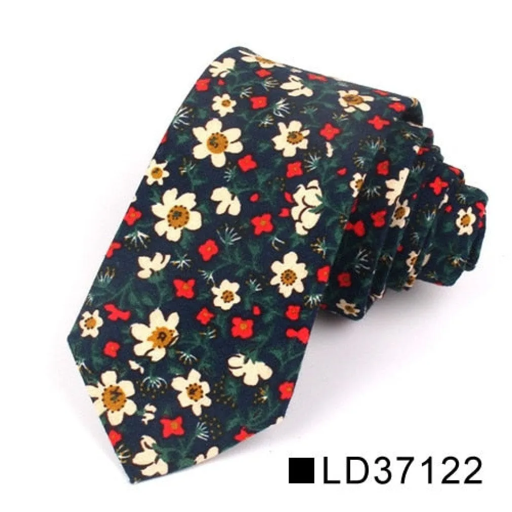 ContiNent 33 Floral Tie For Men Women Skinny Cotton Neck Tie For Wedding Casual Mens Neckties Classic Suits Flower Print Neck Ties Cravat