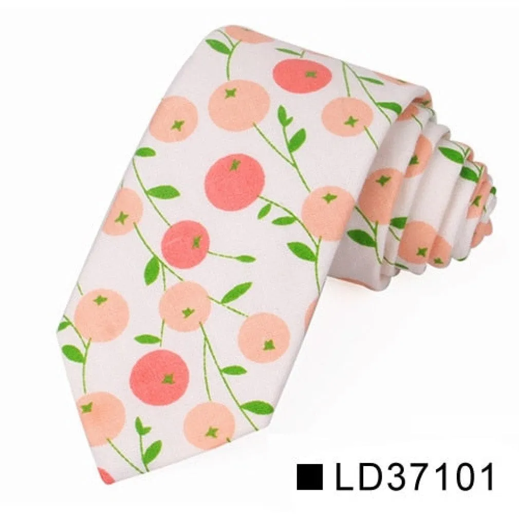 ContiNent 33 Floral Tie For Men Women Skinny Cotton Neck Tie For Wedding Casual Mens Neckties Classic Suits Flower Print Neck Ties Cravat