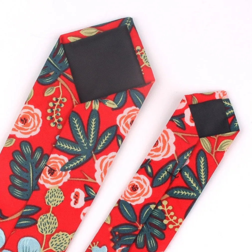 ContiNent 33 Floral Tie For Men Women Skinny Cotton Neck Tie For Wedding Casual Mens Neckties Classic Suits Flower Print Neck Ties Cravat
