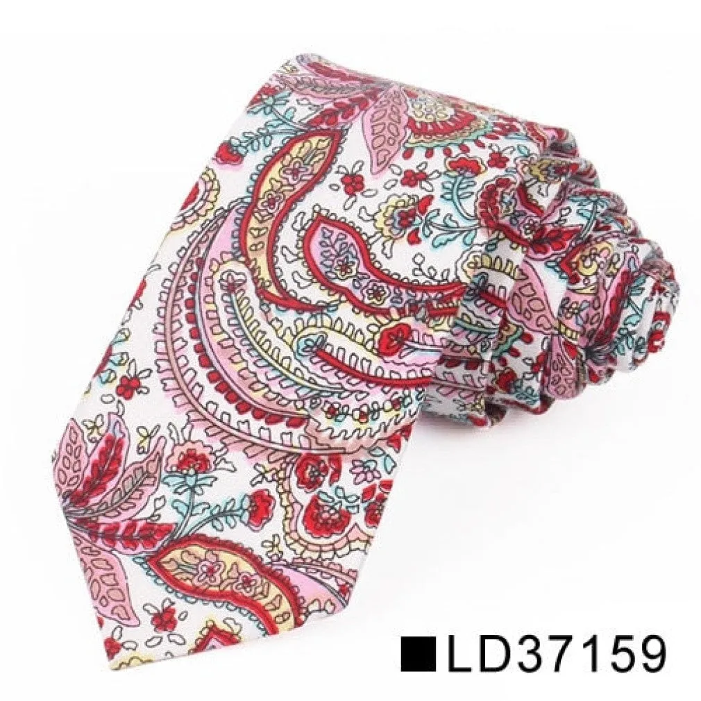 ContiNent 33 Floral Tie For Men Women Skinny Cotton Neck Tie For Wedding Casual Mens Neckties Classic Suits Flower Print Neck Ties Cravat