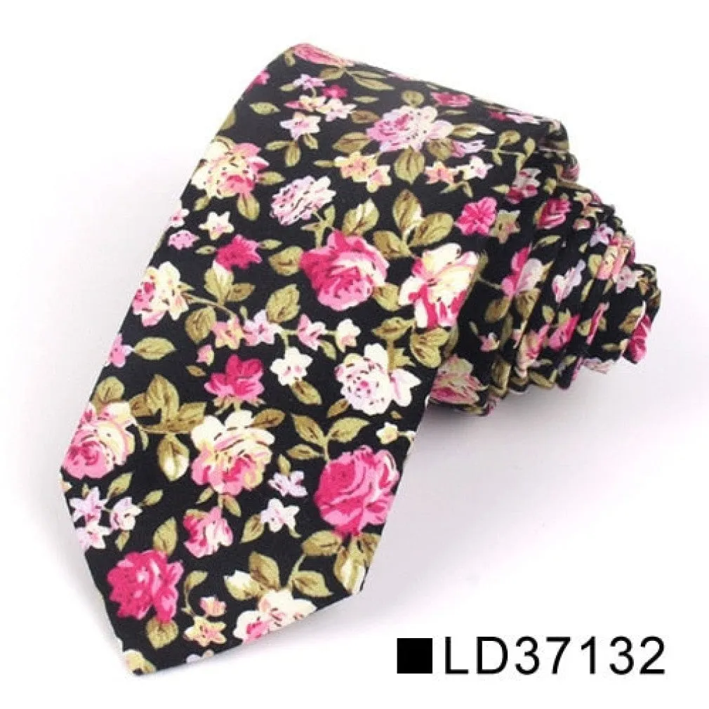 ContiNent 33 Floral Tie For Men Women Skinny Cotton Neck Tie For Wedding Casual Mens Neckties Classic Suits Flower Print Neck Ties Cravat