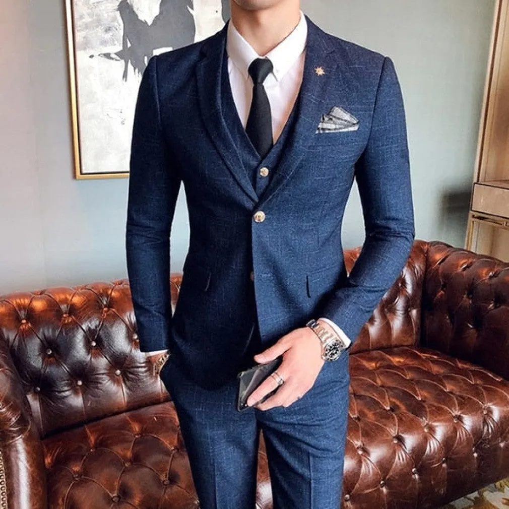 ContiNent 33 ( Jacket   Vest   Pants ) Boutique Fashion Mens Plaid Casual Business Suit High-end Social Formal Suit 3 Pcs Set Groom Wedding
