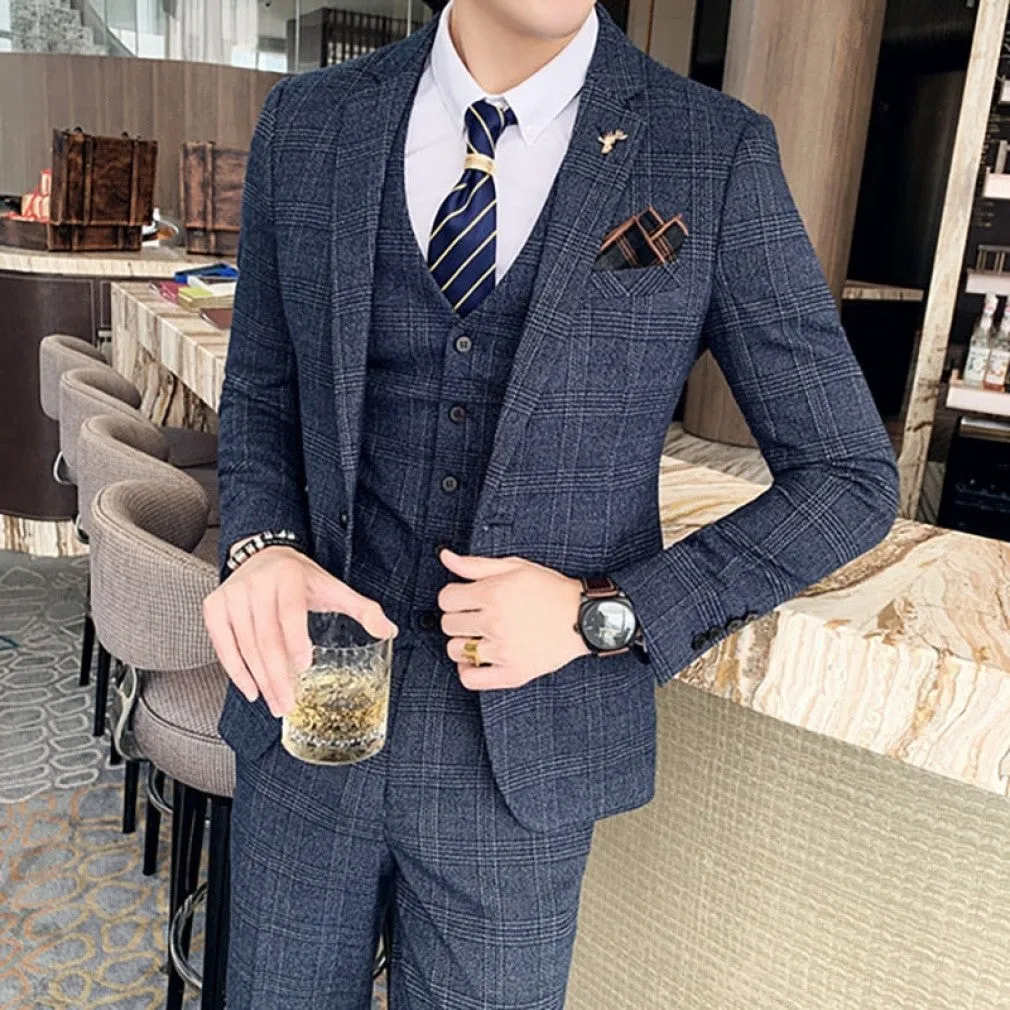 ContiNent 33 ( Jacket   Vest   Pants ) Boutique Fashion Mens Plaid Casual Business Suit High-end Social Formal Suit 3 Pcs Set Groom Wedding