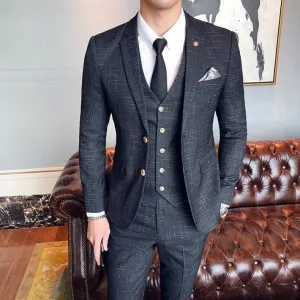 ContiNent 33 ( Jacket   Vest   Pants ) Boutique Fashion Mens Plaid Casual Business Suit High-end Social Formal Suit 3 Pcs Set Groom Wedding
