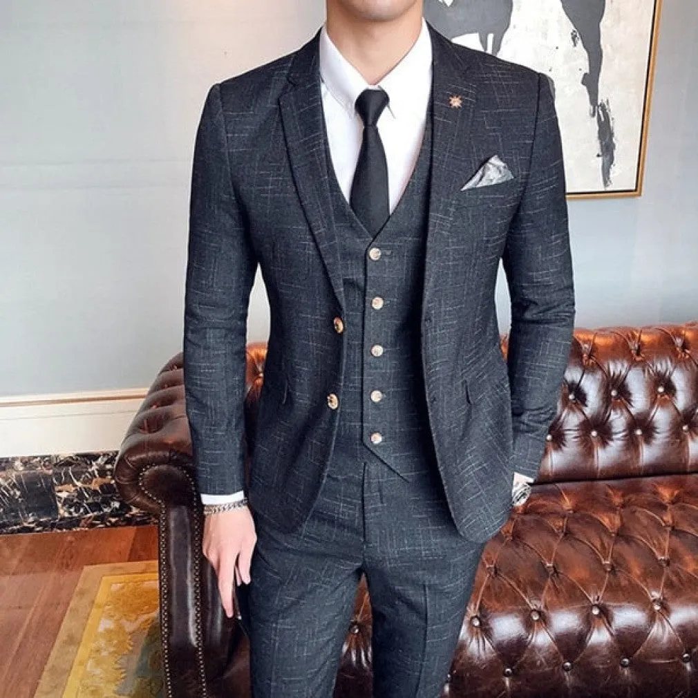 ContiNent 33 ( Jacket   Vest   Pants ) Boutique Fashion Mens Plaid Casual Business Suit High-end Social Formal Suit 3 Pcs Set Groom Wedding