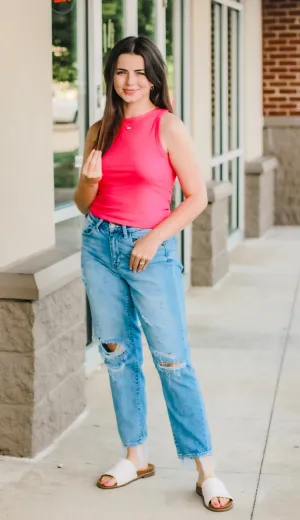 Cool for the Summer Ribbed Tank in Fuchsia