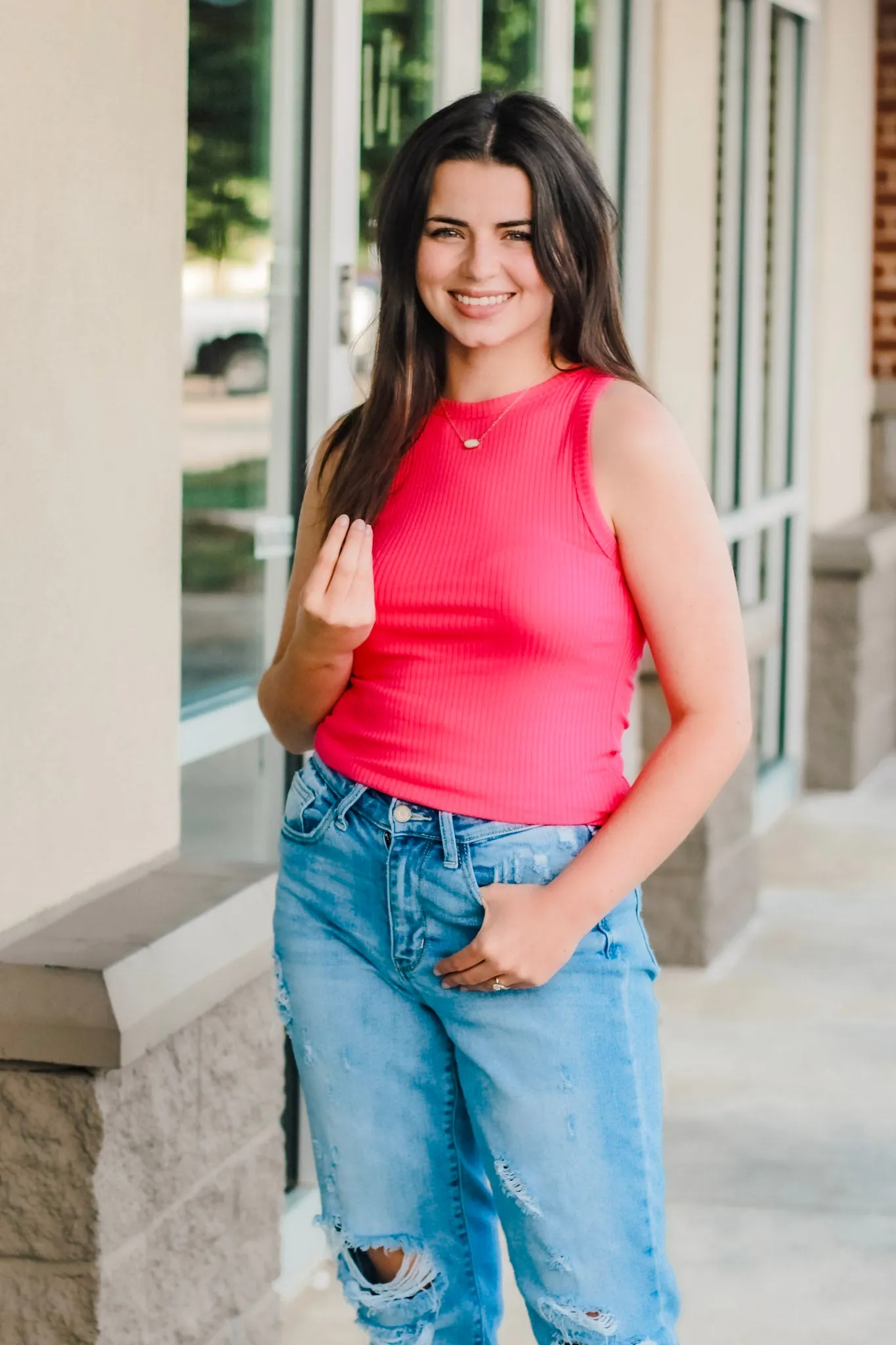 Cool for the Summer Ribbed Tank in Fuchsia
