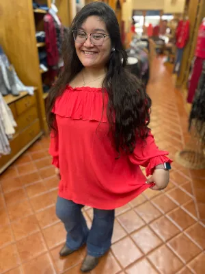 Coral Peasant Top by Vintage Collection