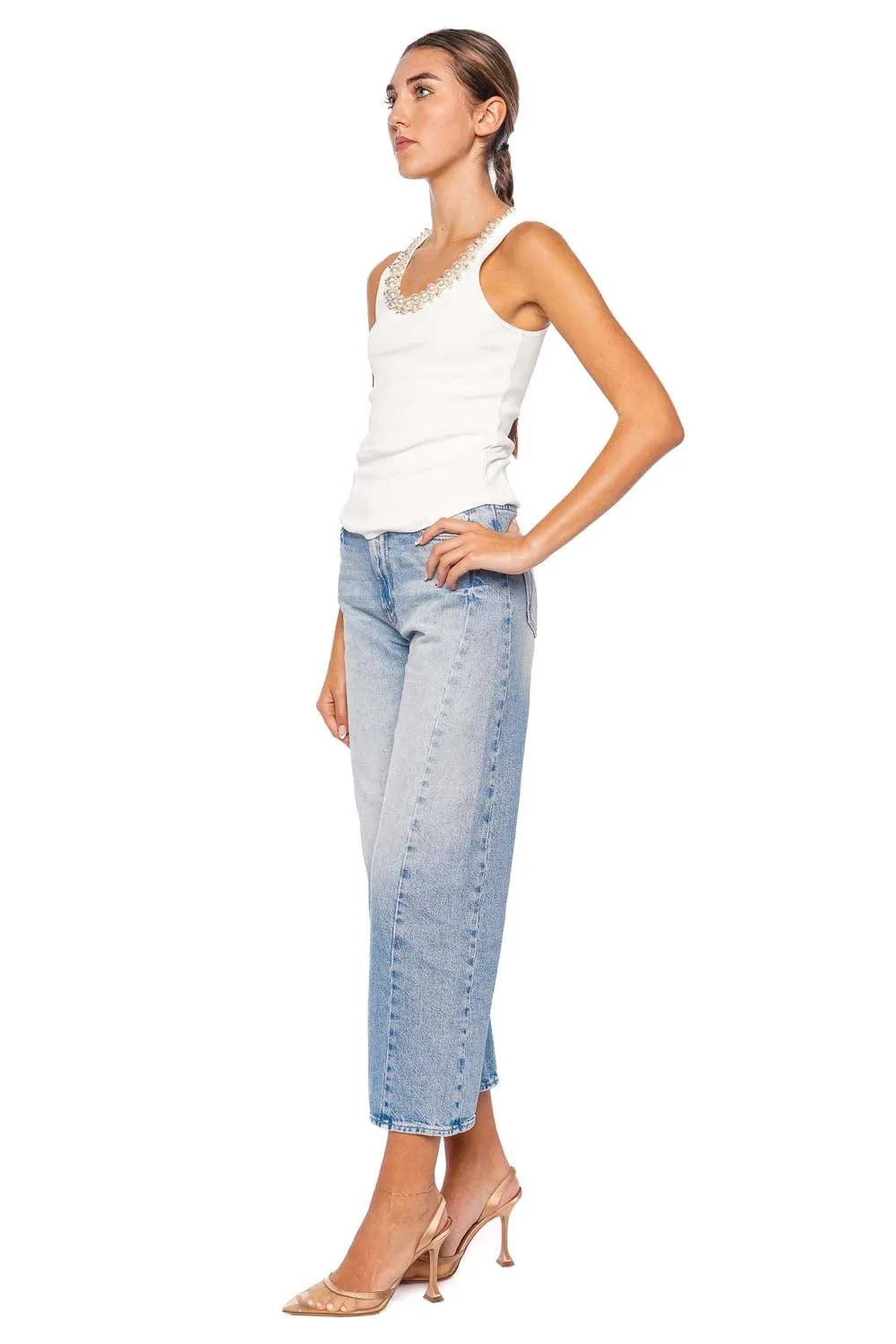 Crush Pearl Embellished Rib Knit Tank