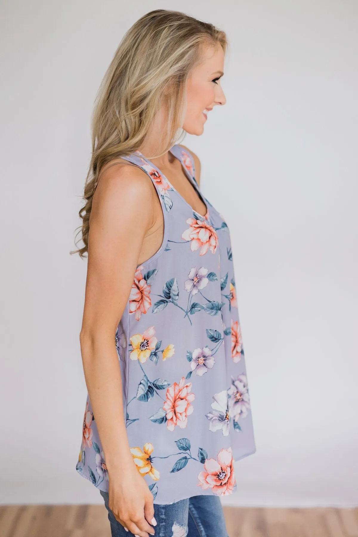 Dancing in Floral Tank Top- Periwinkle