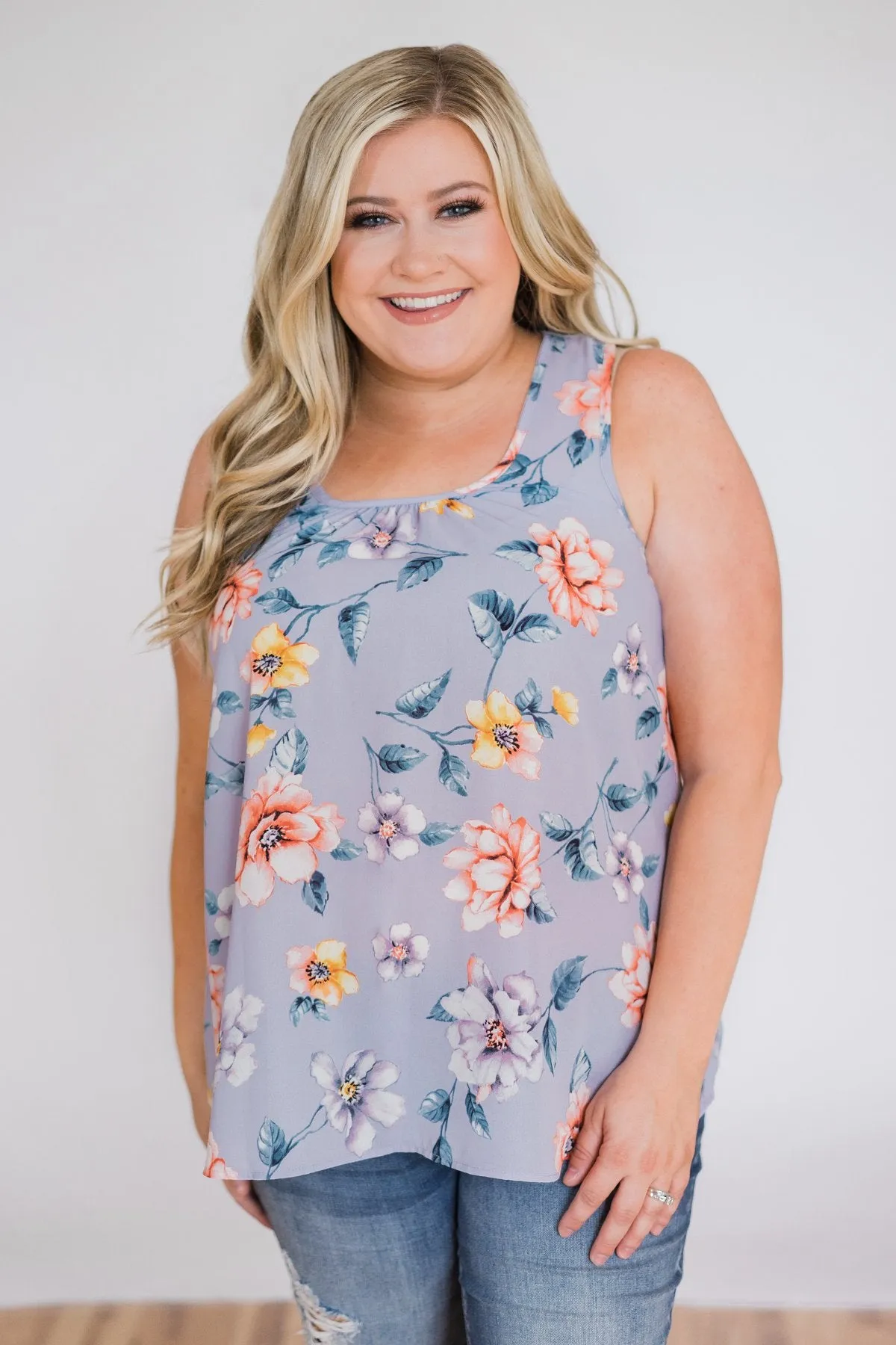 Dancing in Floral Tank Top- Periwinkle