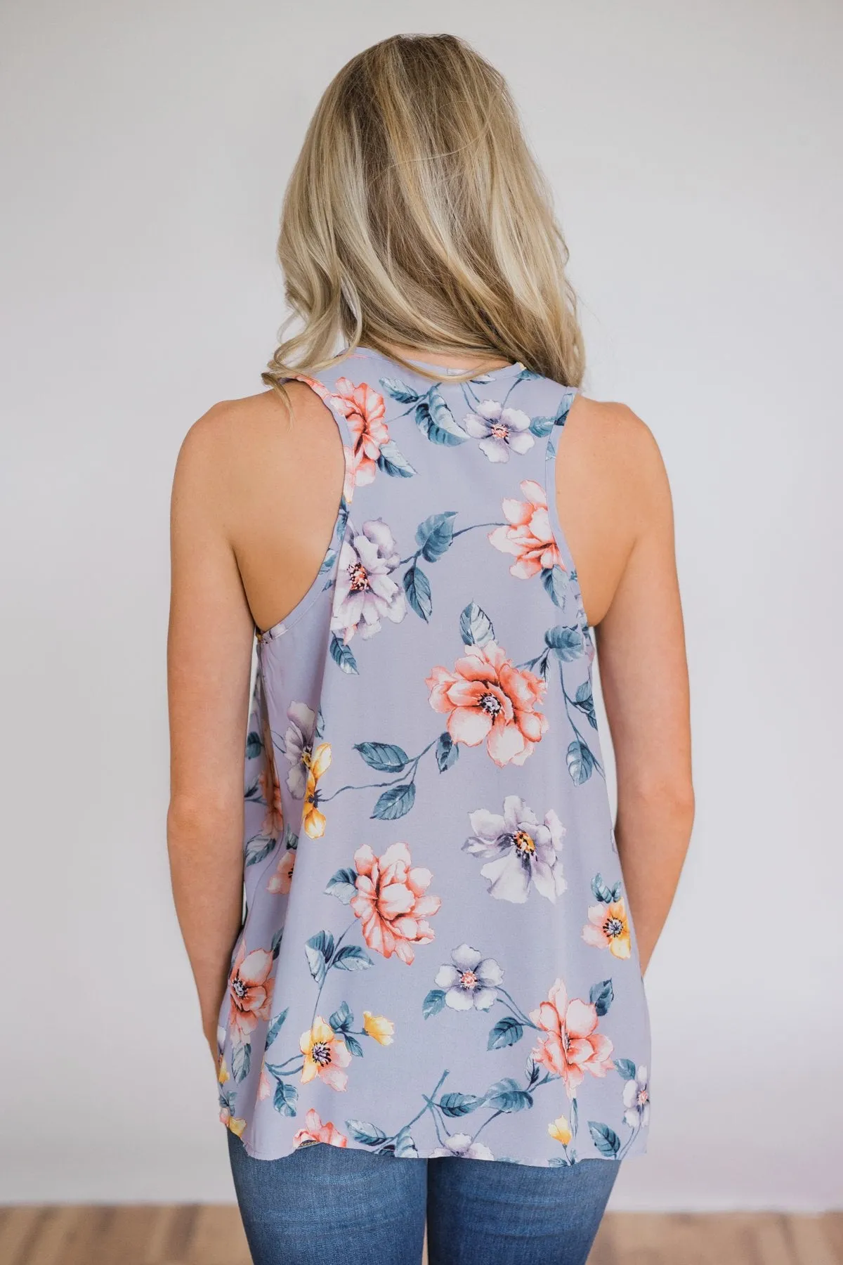 Dancing in Floral Tank Top- Periwinkle