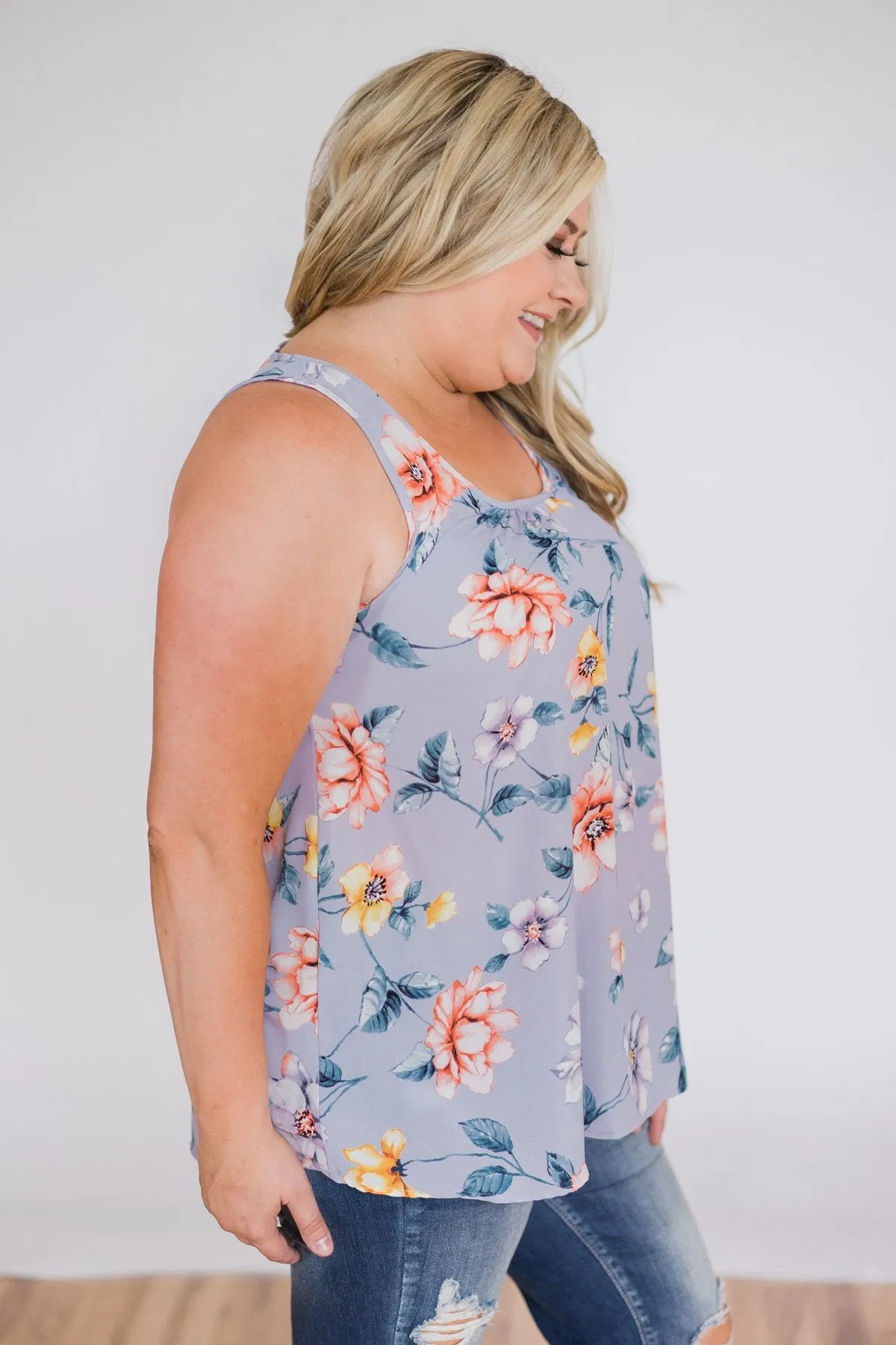 Dancing in Floral Tank Top- Periwinkle