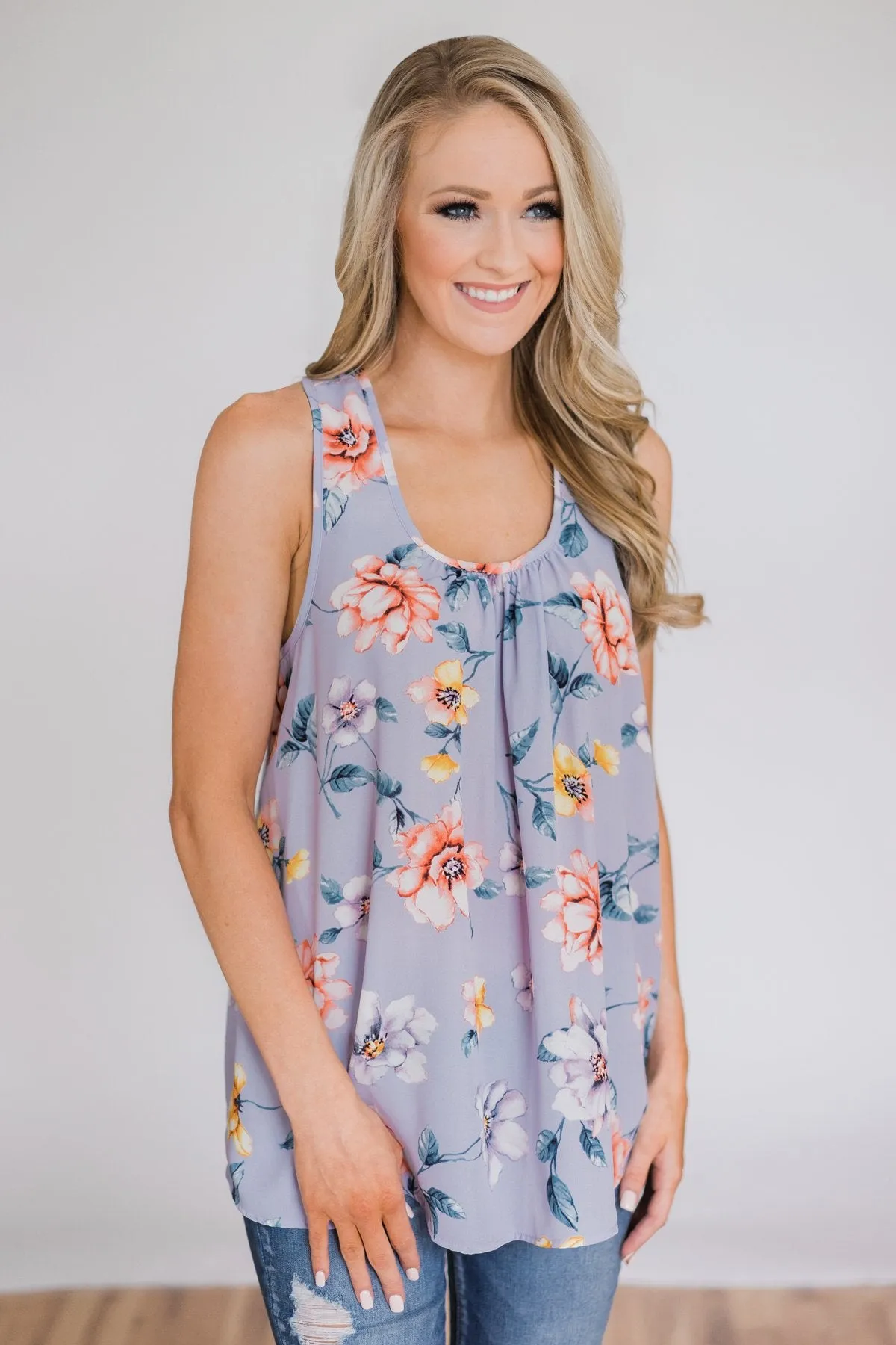 Dancing in Floral Tank Top- Periwinkle