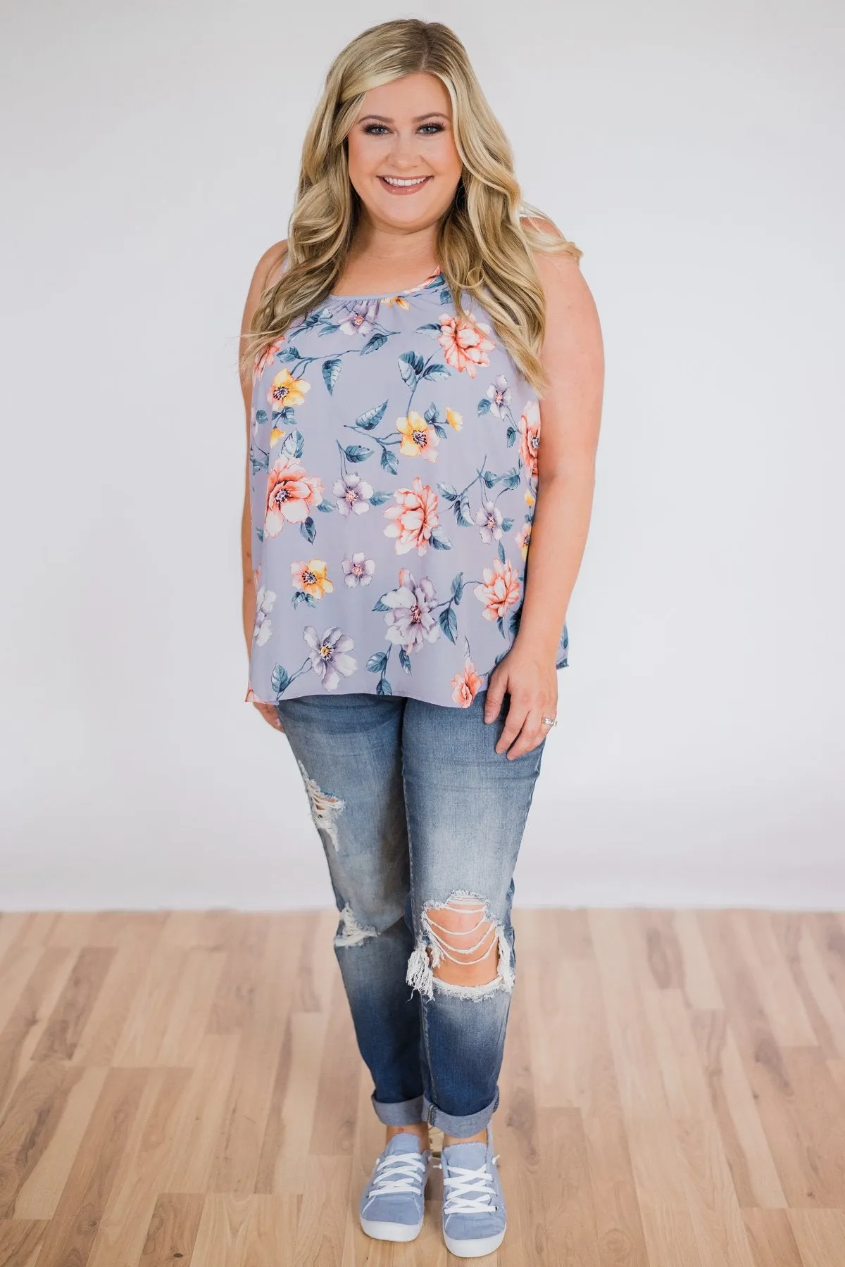 Dancing in Floral Tank Top- Periwinkle