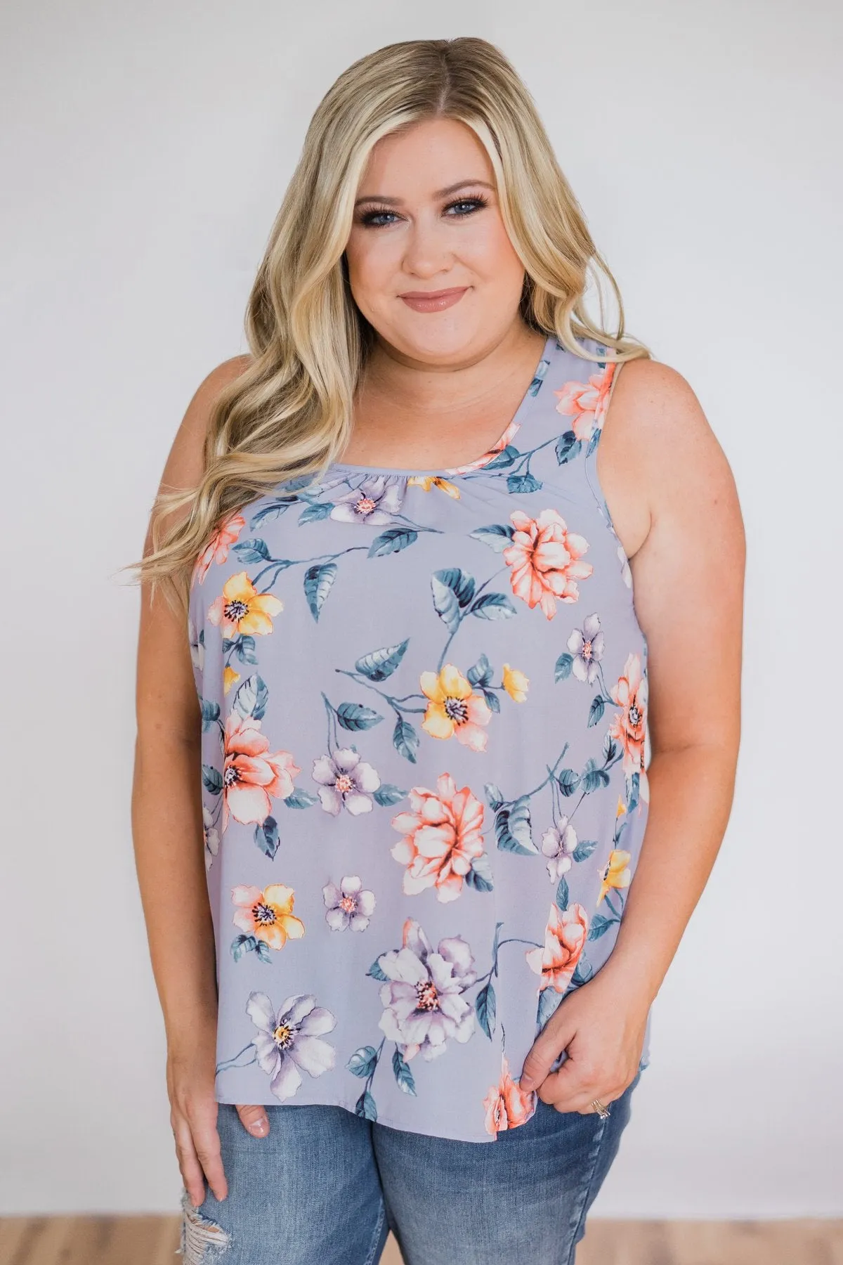 Dancing in Floral Tank Top- Periwinkle