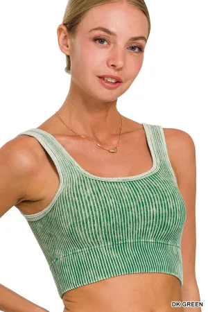Dark Green Washed Ribbed Seamless Zenana Bralette 1/13/25 9496
