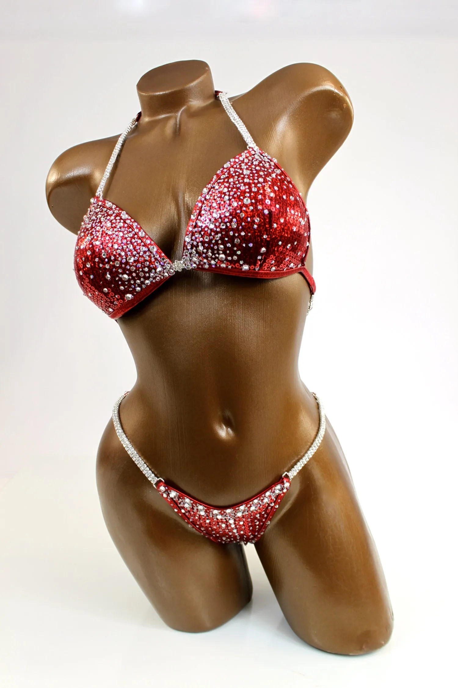 Deep Red Sequin Poly Spandex Bikini Suit
