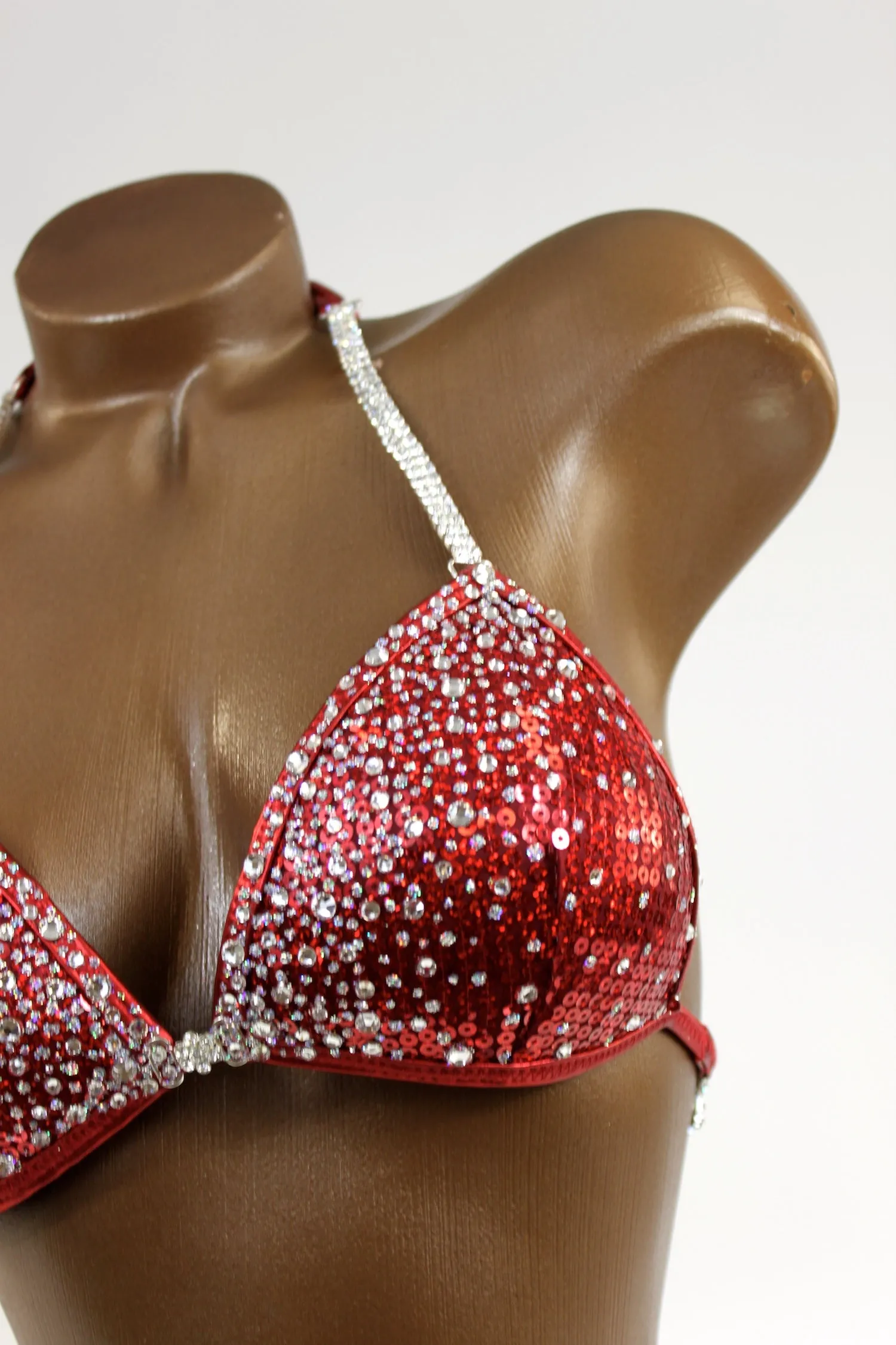 Deep Red Sequin Poly Spandex Bikini Suit