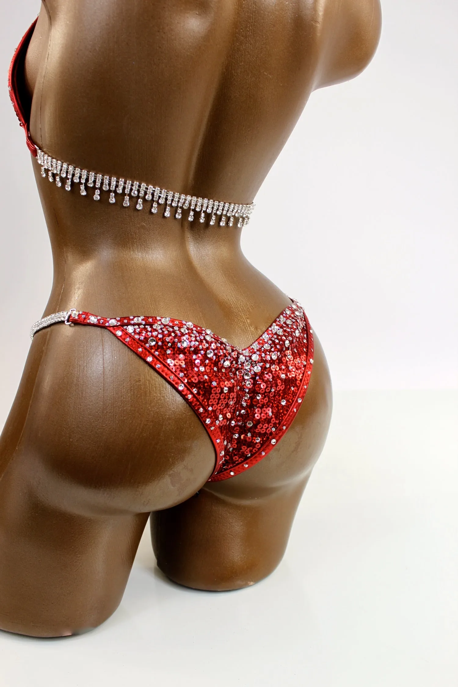 Deep Red Sequin Poly Spandex Bikini Suit