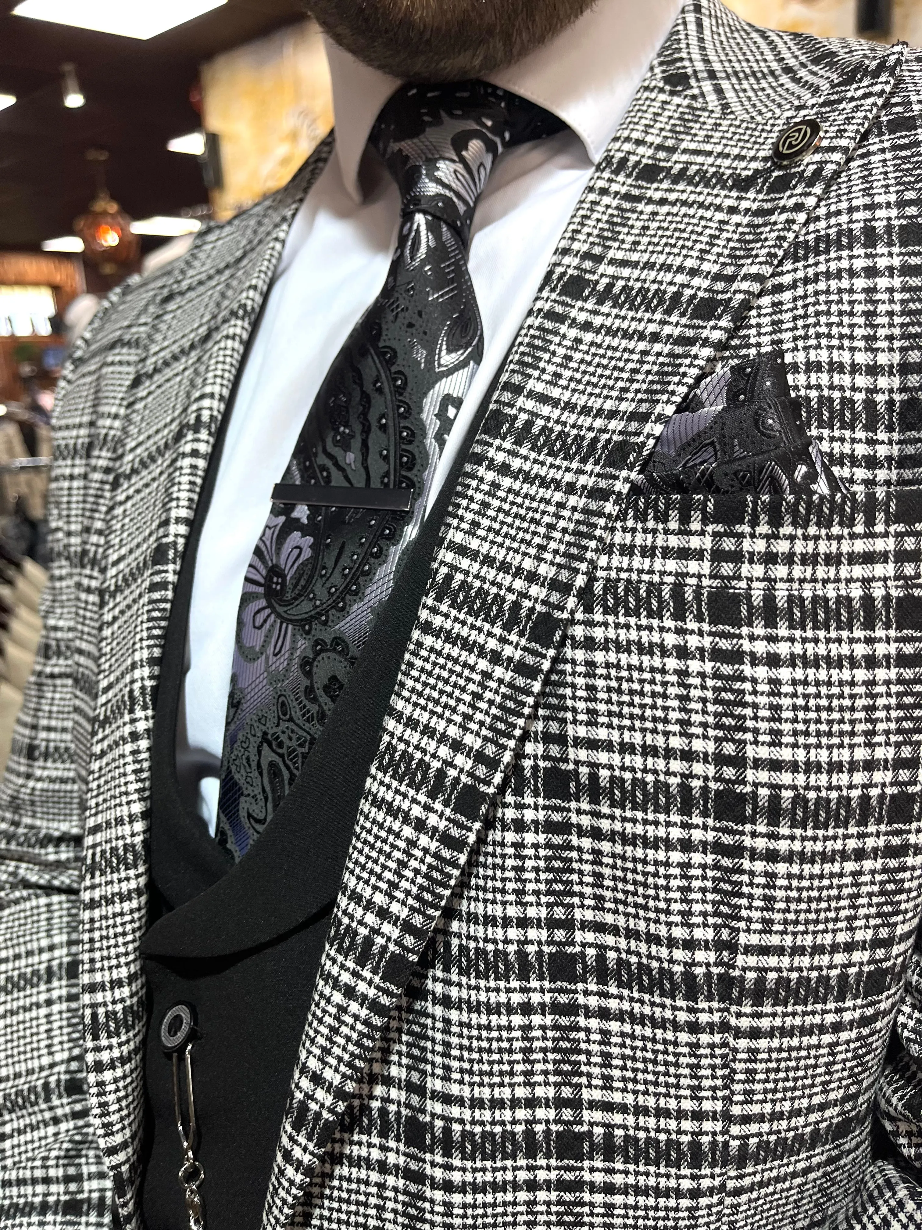 Denzel - Black/White 3 Piece Suit