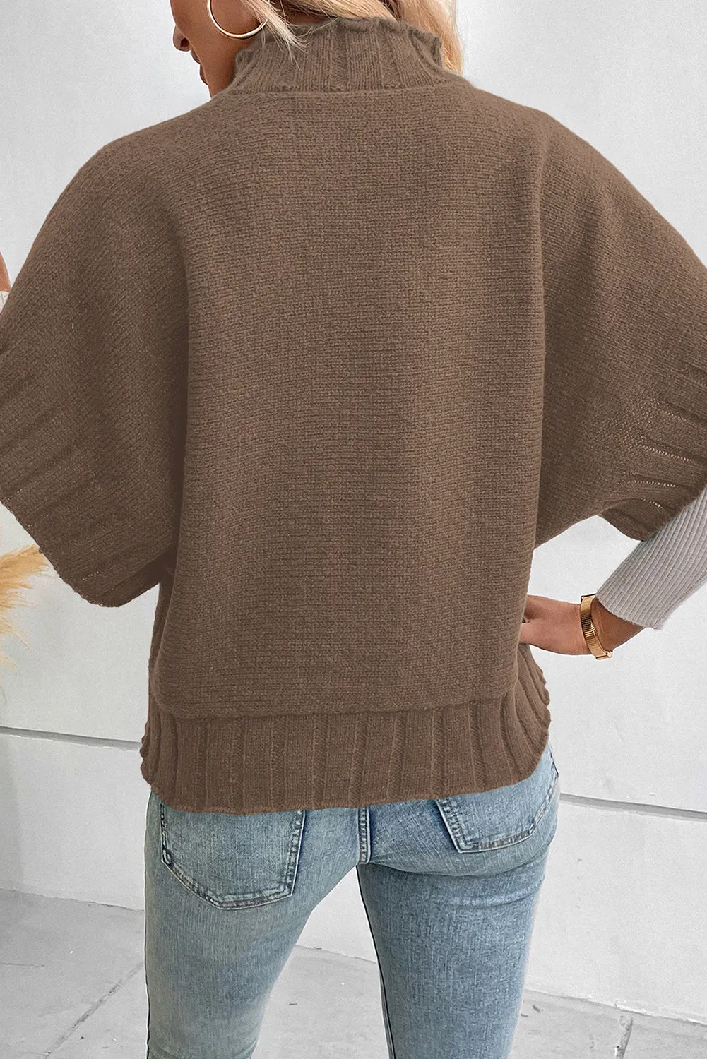 Desert Palm Mock Neck Batwing Sleeve Knit Sweater