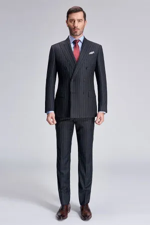 Double Breasted Mens Suits Stripes Dark Grey Suits for Men