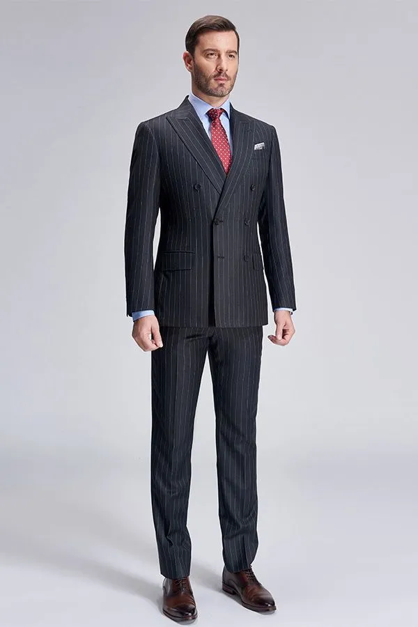 Double Breasted Mens Suits Stripes Dark Grey Suits for Men