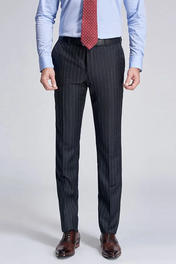 Double Breasted Mens Suits Stripes Dark Grey Suits for Men