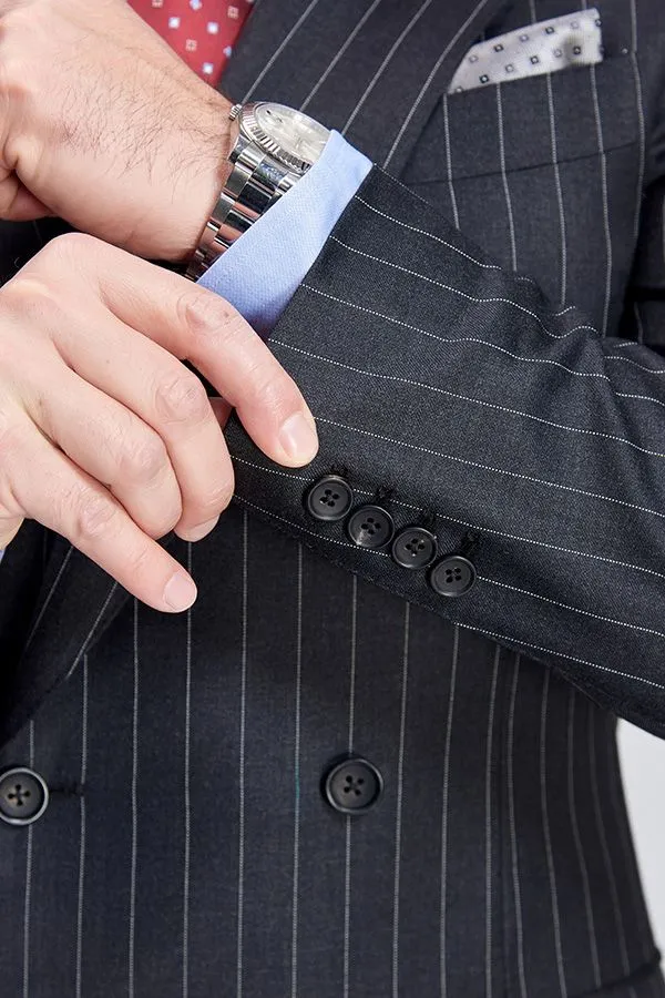 Double Breasted Mens Suits Stripes Dark Grey Suits for Men