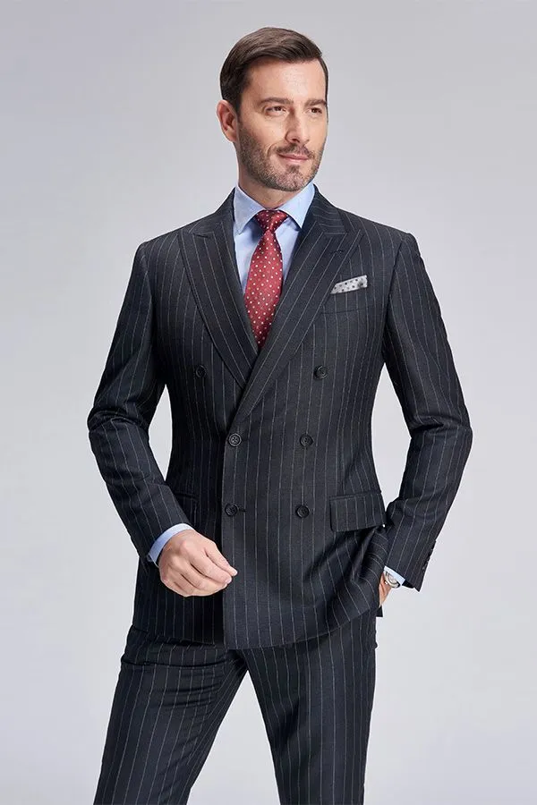 Double Breasted Mens Suits Stripes Dark Grey Suits for Men