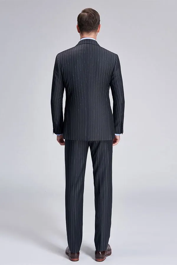 Double Breasted Mens Suits Stripes Dark Grey Suits for Men