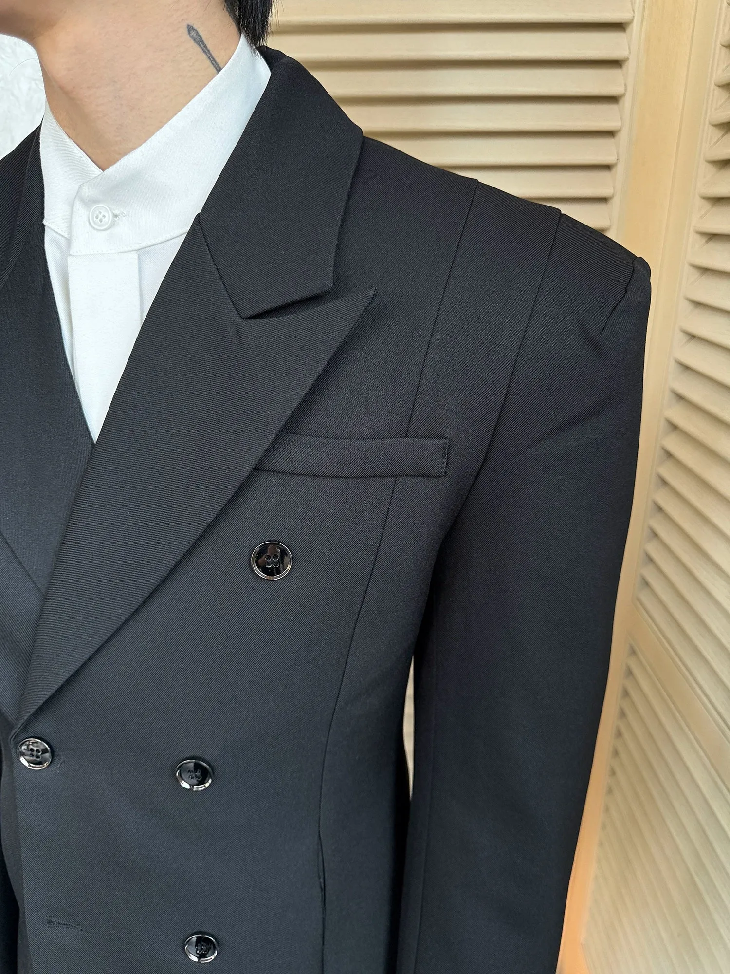 Double-Breasted Padded Shoulder Suit Jacket