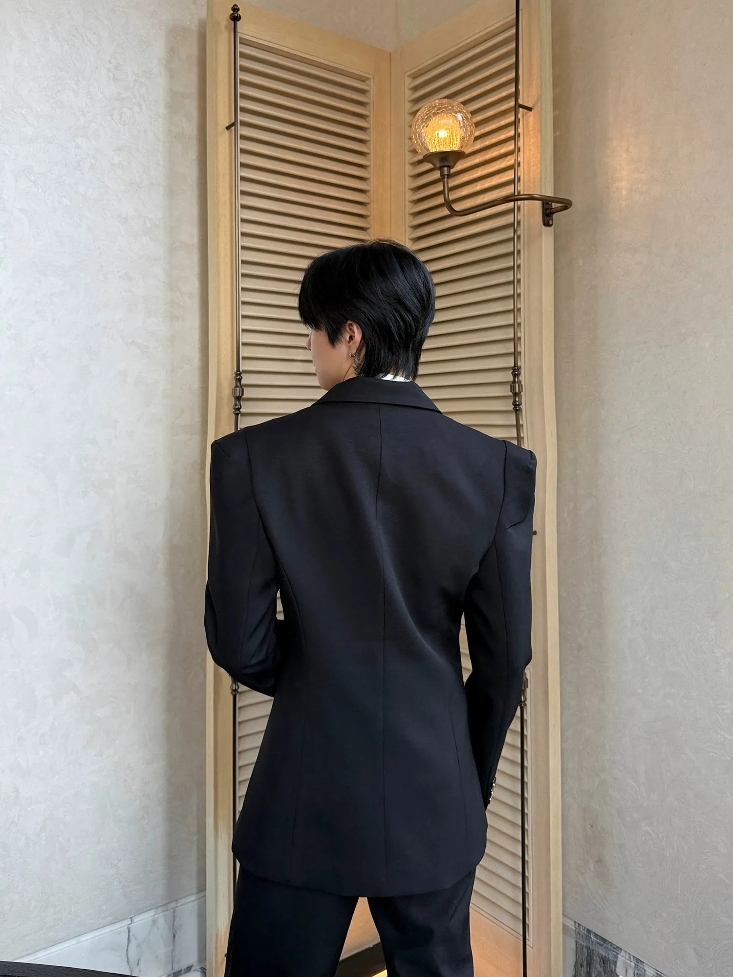 Double-Breasted Padded Shoulder Suit Jacket
