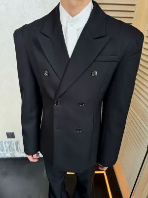 Double-Breasted Padded Shoulder Suit Jacket