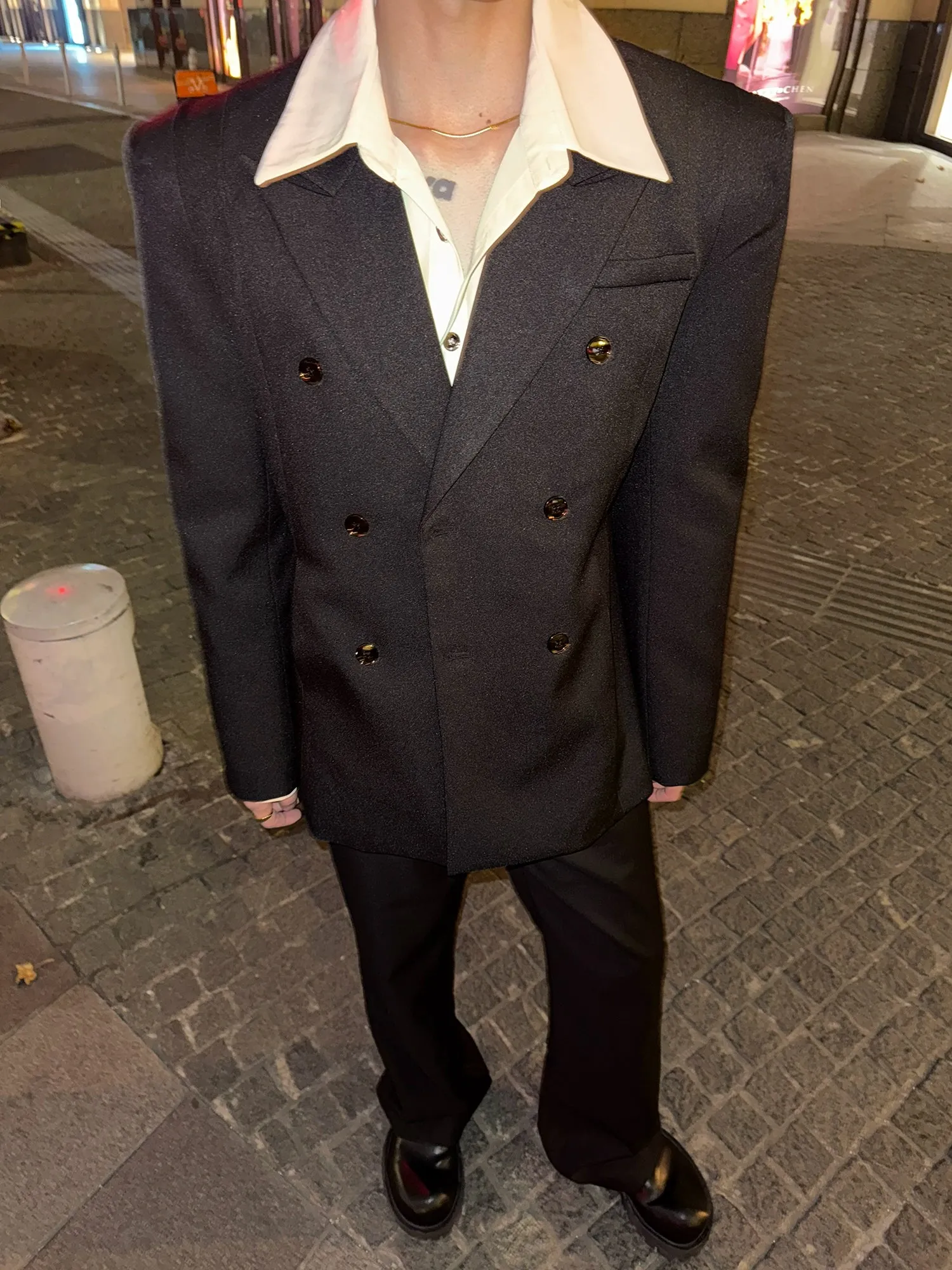 Double-Breasted Padded Shoulder Suit Jacket