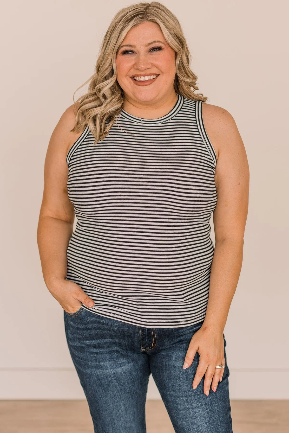 Dropping Hints Striped Tank Top- Ivory & Black