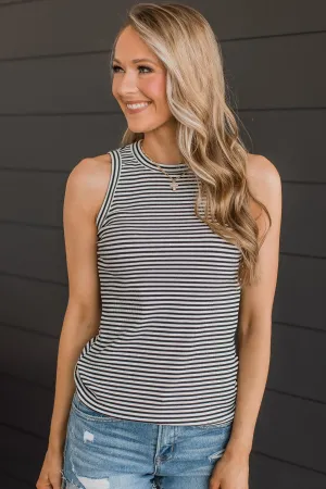Dropping Hints Striped Tank Top- Ivory & Black