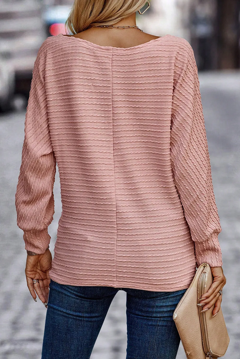 Dusty Pink Textured One Shoulder Batwing Sleeve Top