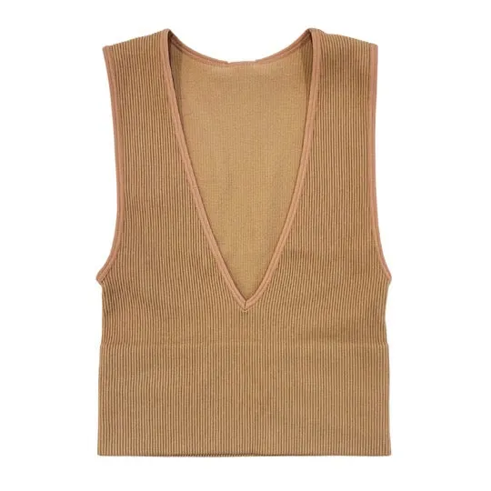 Dynamic Ribbed V-Neck Top 322
