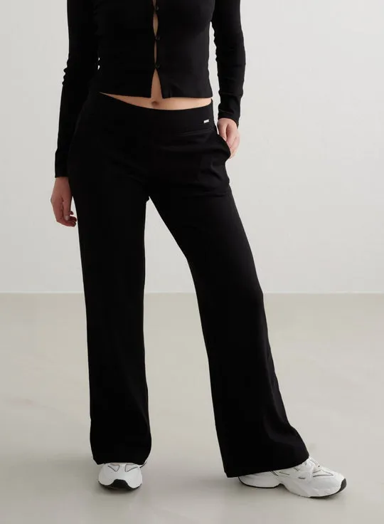 Ease Ribbed Wide Pants | Black