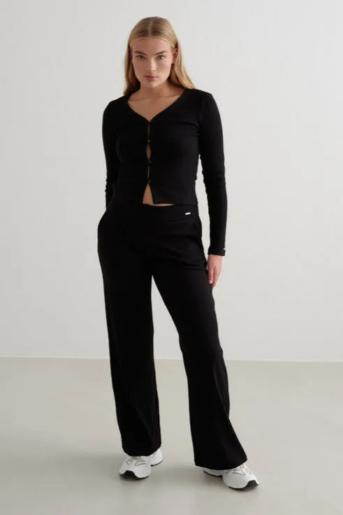 Ease Ribbed Wide Pants | Black
