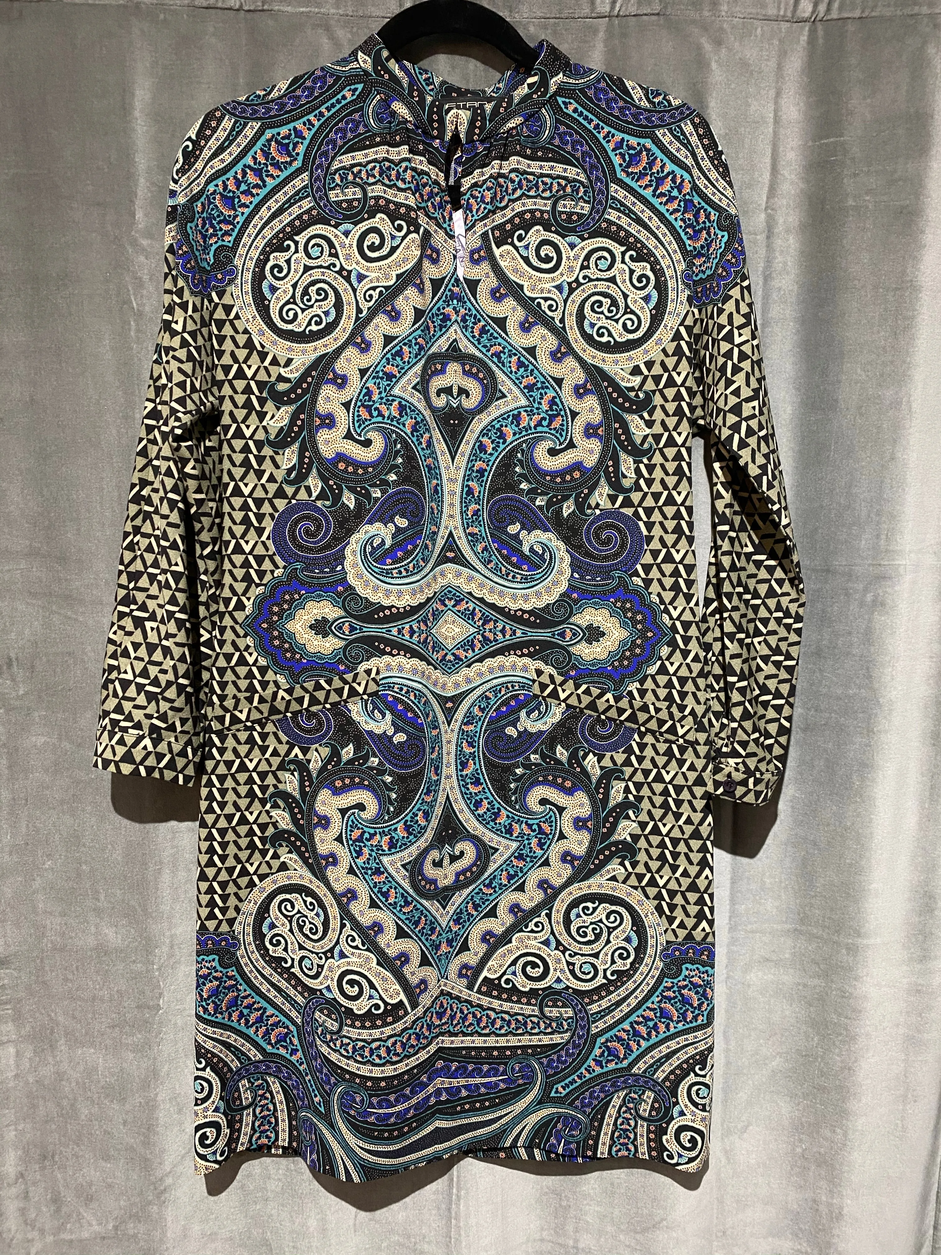 Etro Long Sleeve Keyhole Shift Dress with Pockets